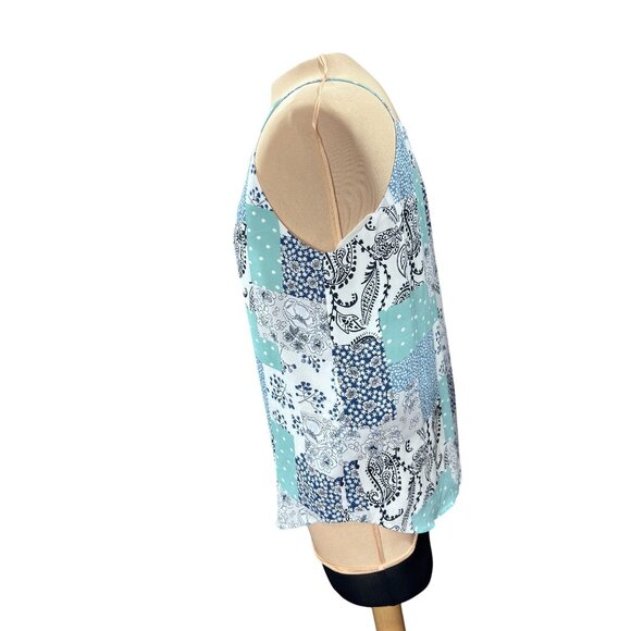 Loft Outlet Womens Sleeveless Patchwork Tank Top S Polyester Blue & White - Picture 2 of 10